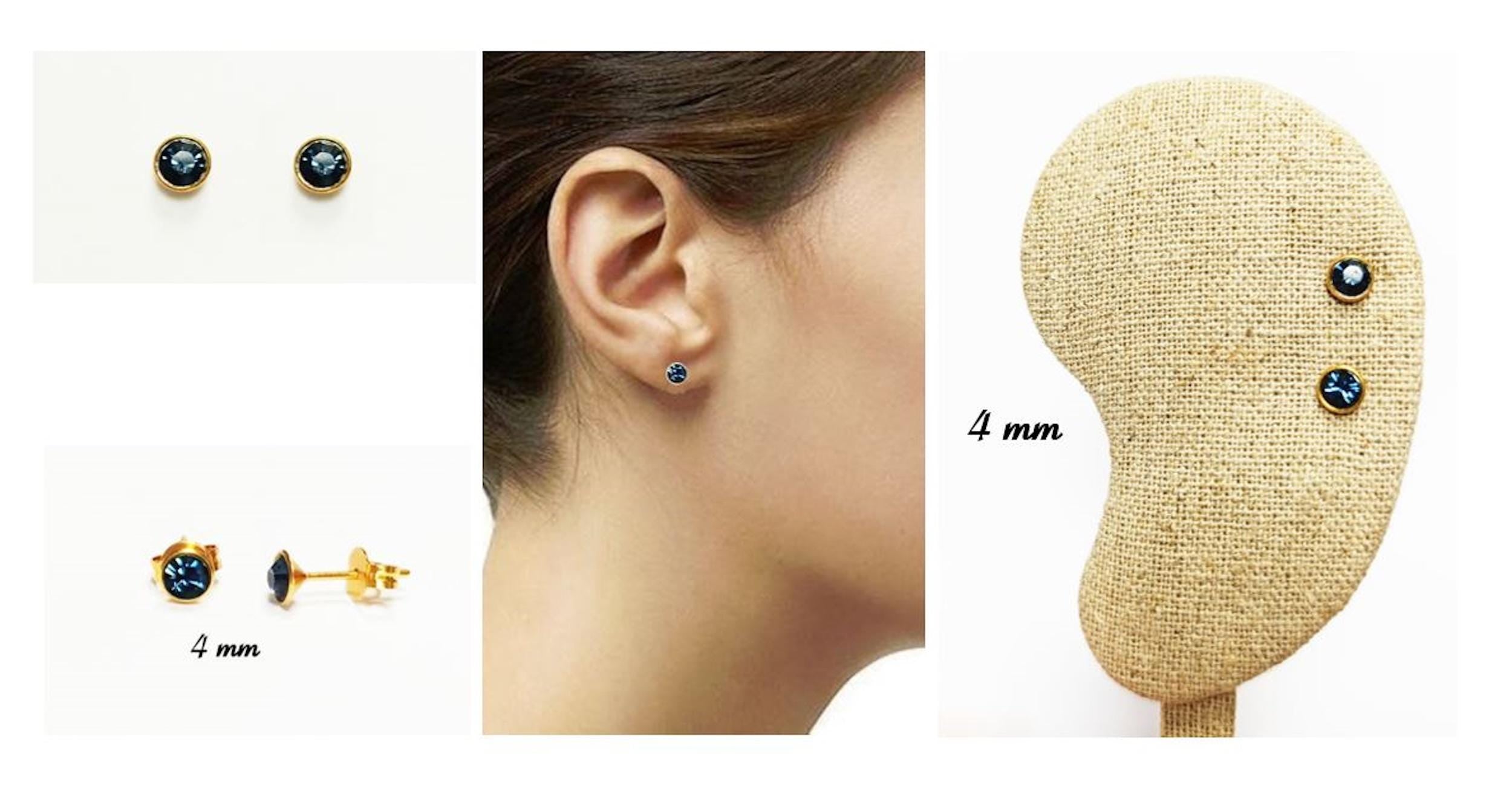 Blue Sapphire Crystal Stud Earrings by KRAMIKE • 18K Gold-Plated with Elegant Blue Stone • Everyday Jewelry • Minimalist Bezel Studs • KE053