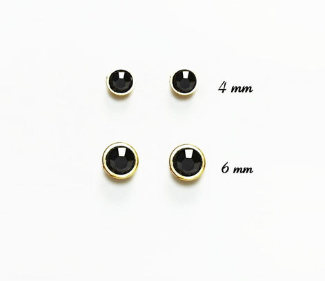 Gold Black Stud Earrings by KRAMIKE • 18K Gold-Plated Bezel Set • Elegant Timeless Minimalist Design Jewelry • Perfect Gift for Her • KE367