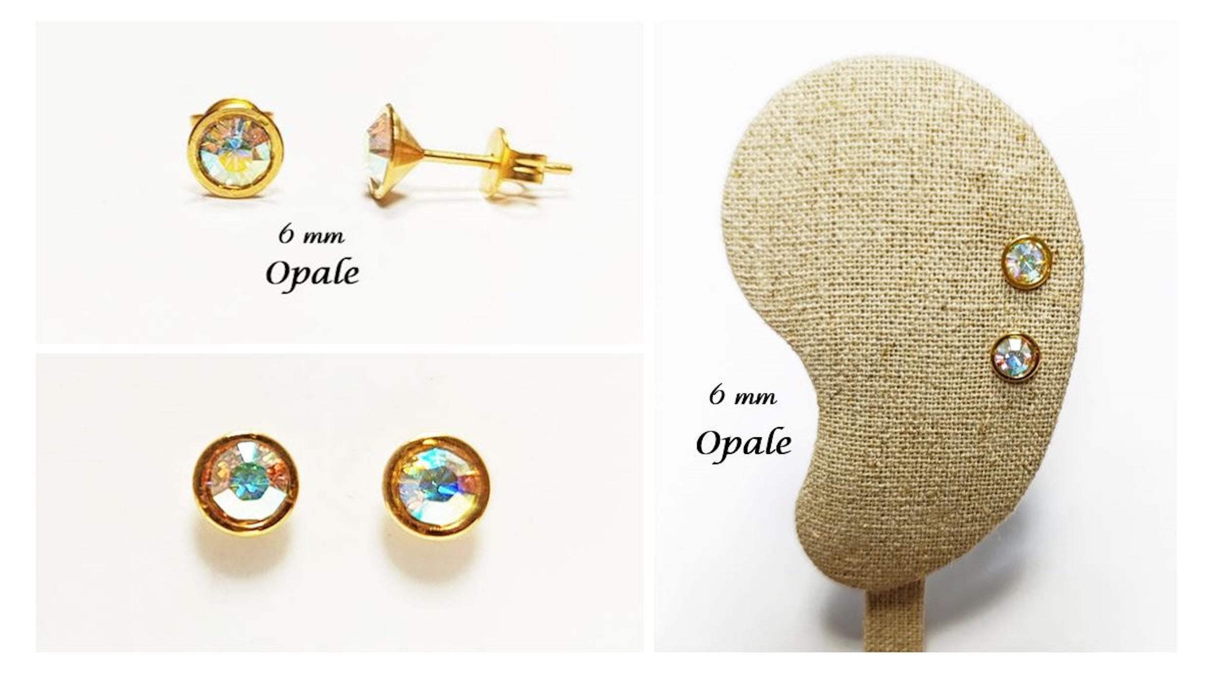 White Stone Stud Earrings • 18K Gold-Plated with Elegant Iridescent or Diamond White Cz 6mm Stone • Everyday Jewelry • Minimalist Studs