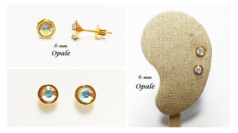 White Stone Stud Earrings • 18K Gold-Plated with Elegant Iridescent or Diamond White Cz 6mm Stone • Everyday Jewelry • Minimalist Studs