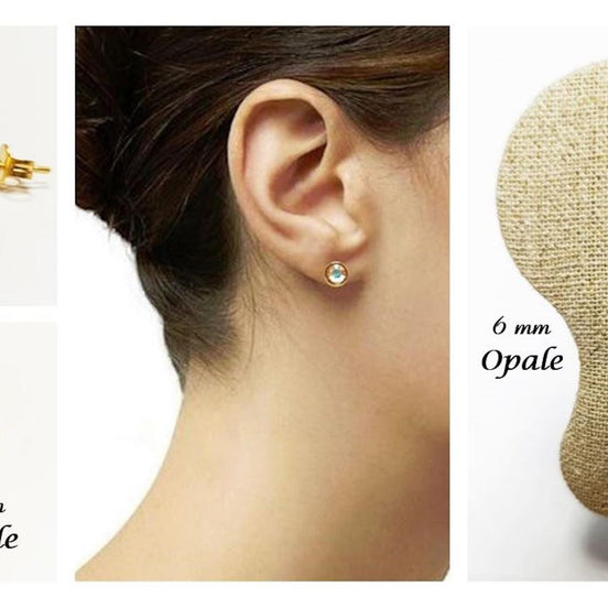 White Stone Stud Earrings • 18K Gold-Plated with Elegant Iridescent or Diamond White Cz 6mm Stone • Everyday Jewelry • Minimalist Studs