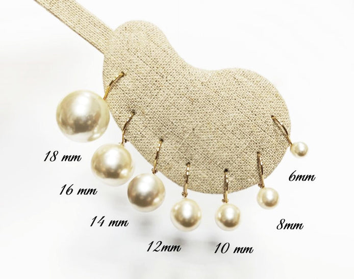 Classic White Pearl Drop Earrings by KRAMIKE • Timeless Gold-Plated lever back 6 to 18mm Pearls • Ideal for Weddings or Everyday Wear •KE050