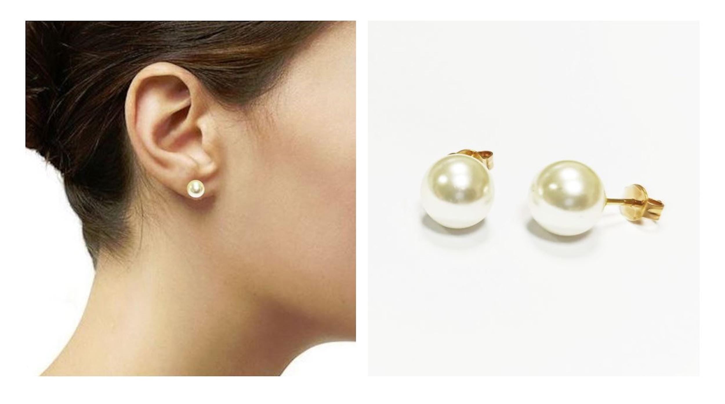 Pearl Stud Earrings, Gold White Pearls Classic Studs, Ideal for Wedding or Everyday Wear