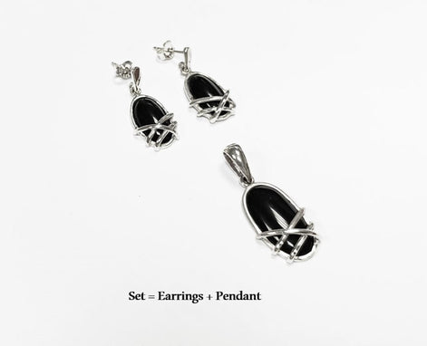 Black Onyx Dangle Earrings • Sterling Silver Wrapped Cage Setting • Minimalist and Modern Jewelry for a Everyday Look • Perfect Gift for Her