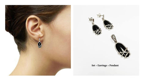 Black Onyx Dangle Earrings • Sterling Silver Wrapped Cage Setting • Minimalist and Modern Jewelry for a Everyday Look • Perfect Gift for Her