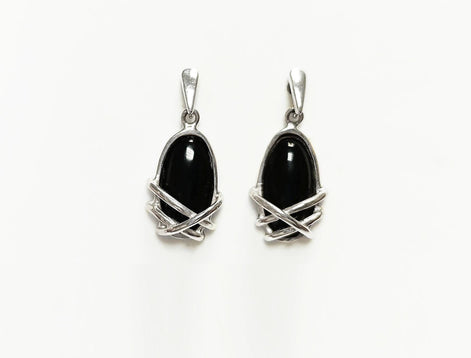 Black Onyx Dangle Earrings • Sterling Silver Wrapped Cage Setting • Minimalist and Modern Jewelry for a Everyday Look • Perfect Gift for Her