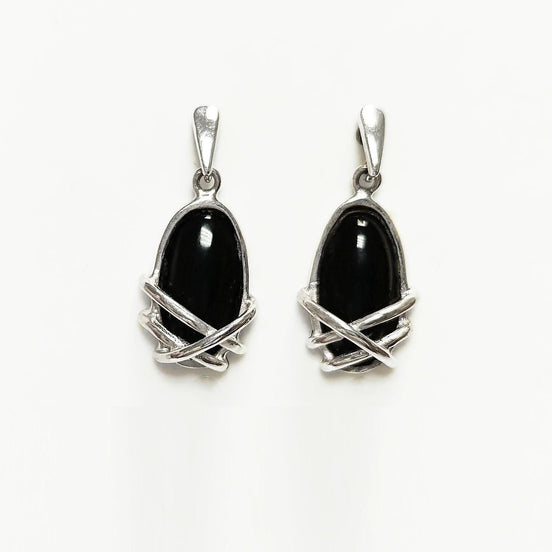 Black Onyx Dangle Earrings • Sterling Silver Wrapped Cage Setting • Minimalist and Modern Jewelry for a Everyday Look • Perfect Gift for Her