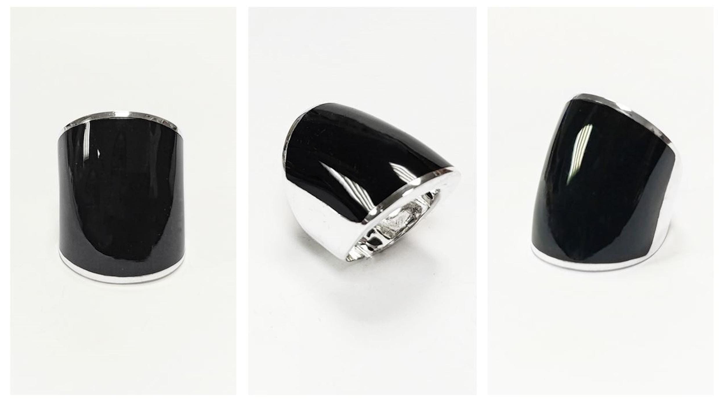 Sterling Silver Black Onyx Cuff Ring • Wide Band Statement Jewelry