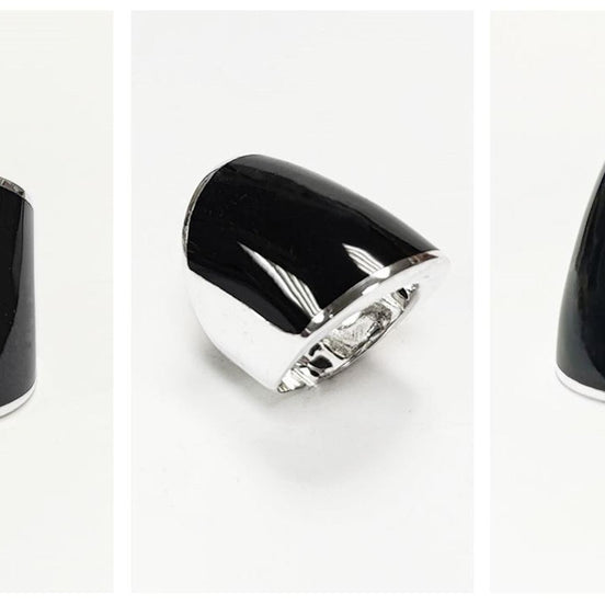 Sterling Silver Black Onyx Cuff Ring • Wide Band Statement Jewelry