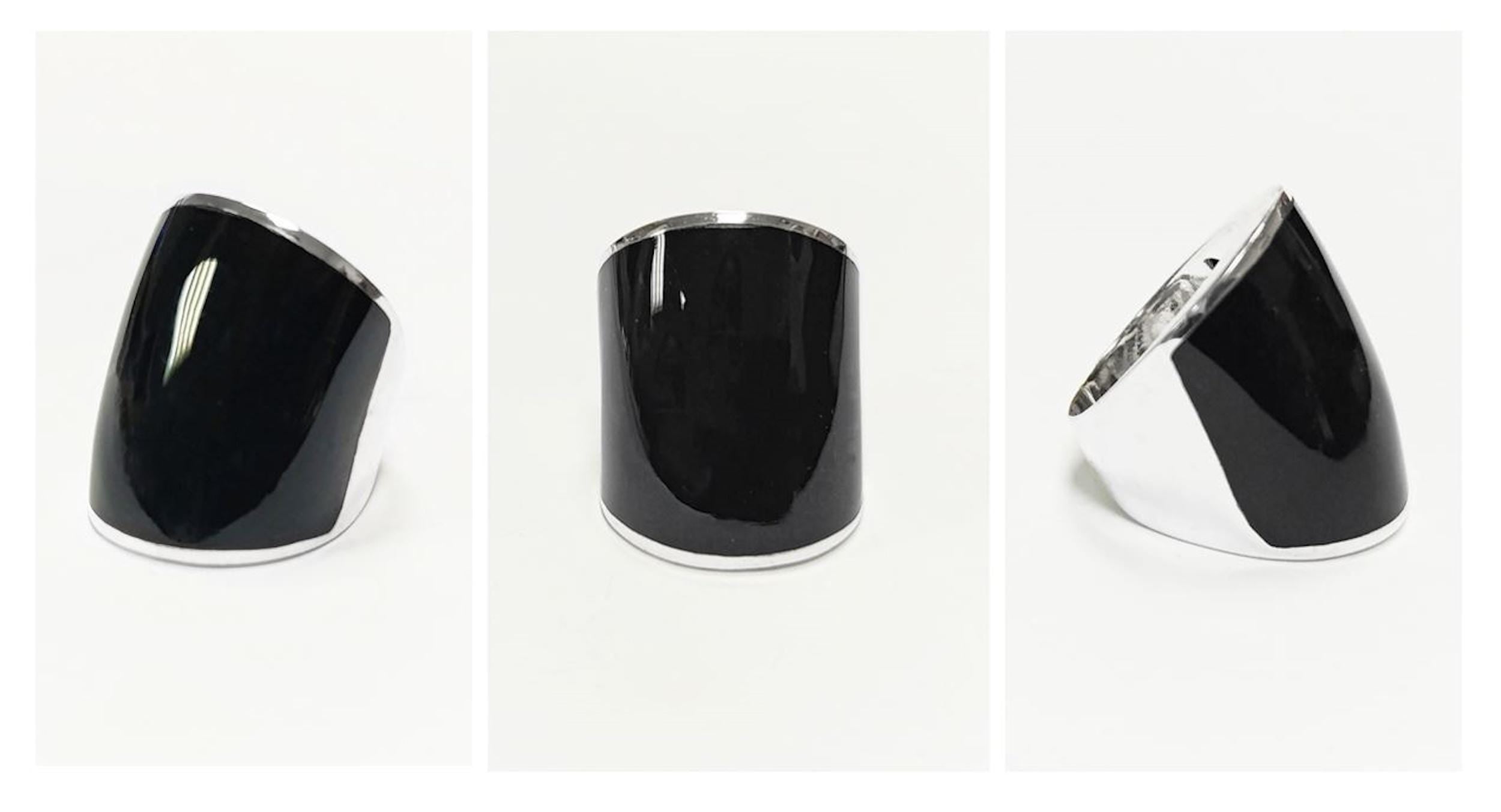 Sterling Silver Black Onyx Cuff Ring • Wide Band Statement Jewelry