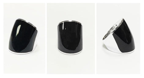 Sterling Silver Black Onyx Cuff Ring • Wide Band Statement Jewelry