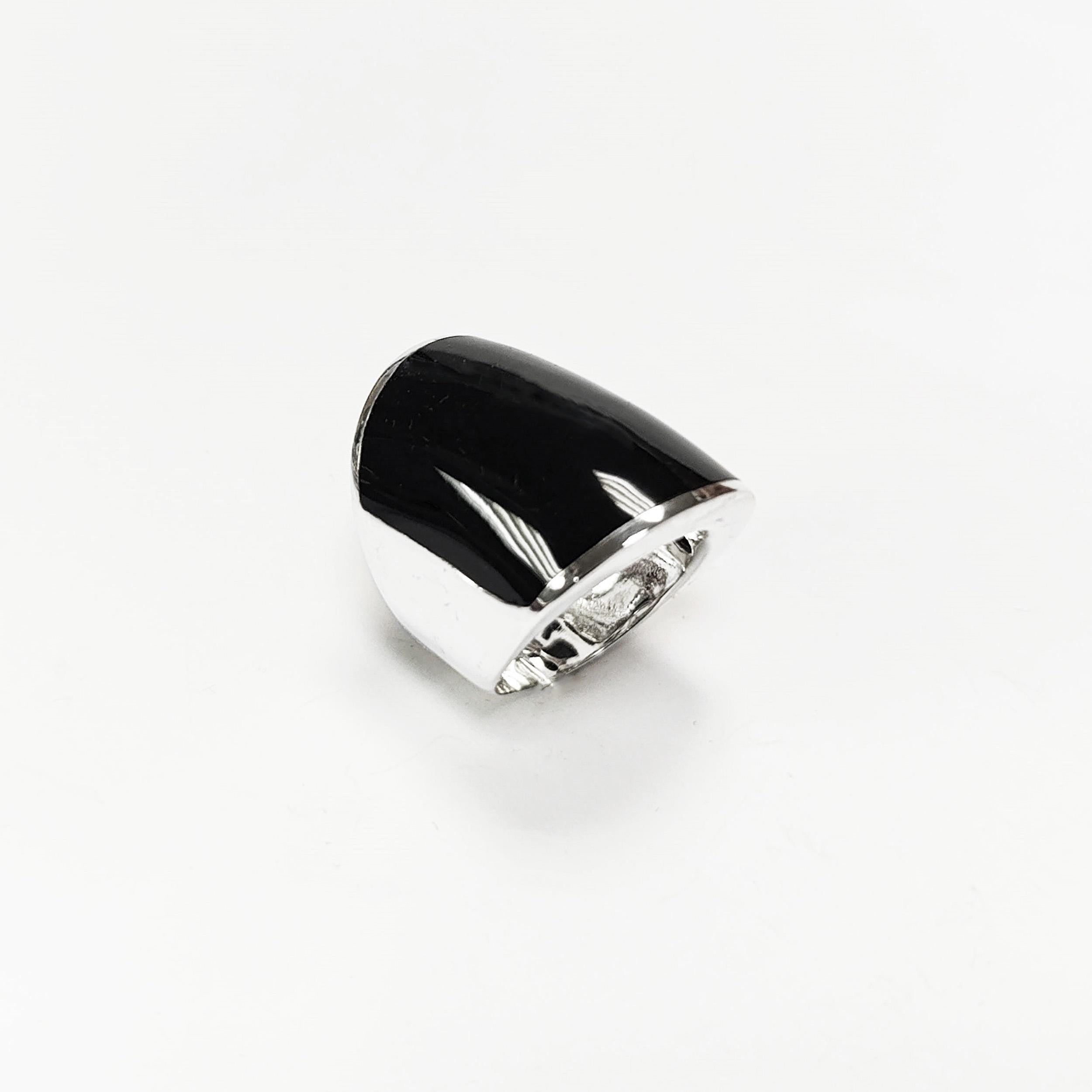 Sterling Silver Black Onyx Cuff Ring • Wide Band Statement Jewelry