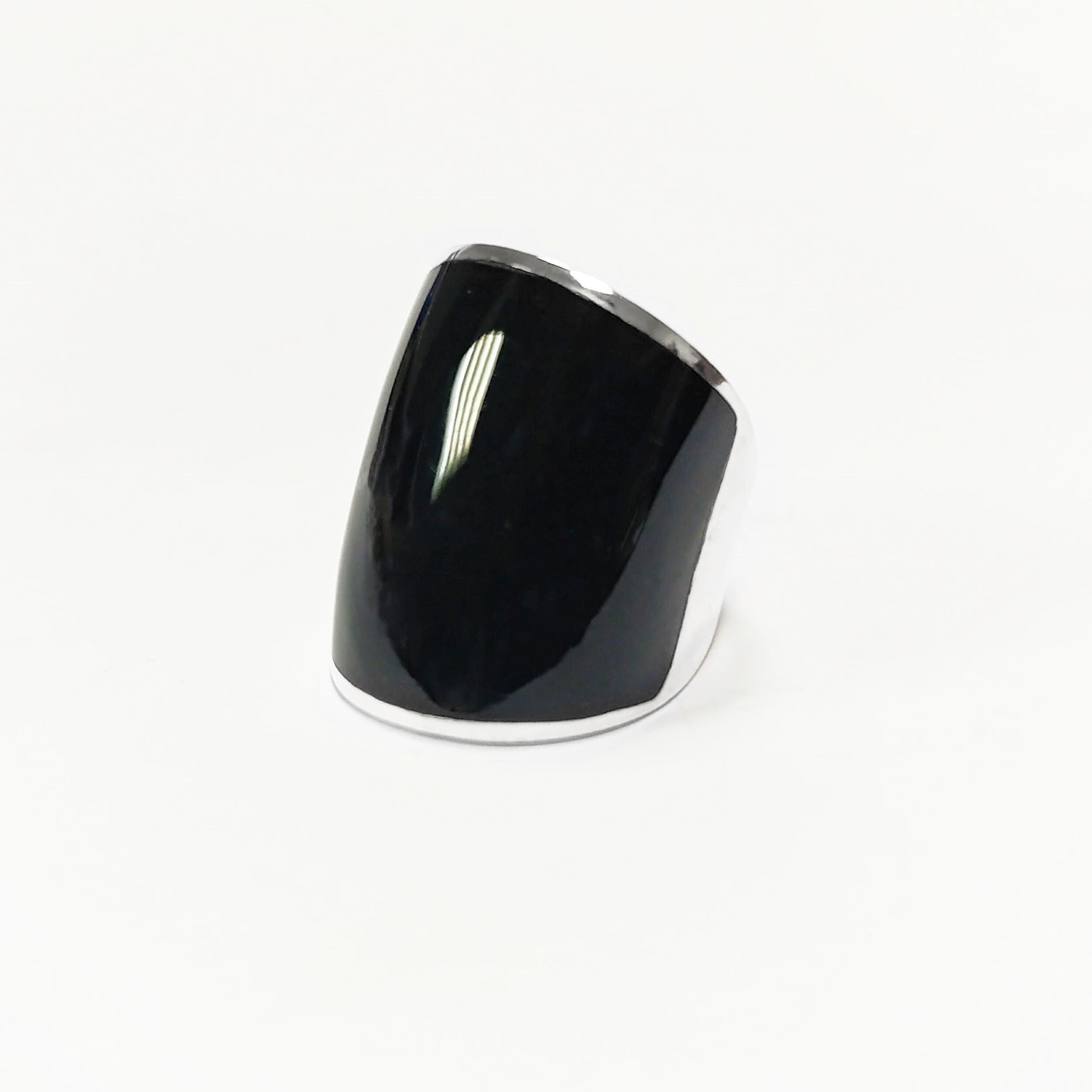 Sterling Silver Black Onyx Cuff Ring • Wide Band Statement Jewelry