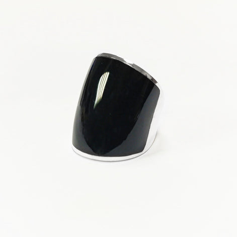 Sterling Silver Black Onyx Cuff Ring • Wide Band Statement Jewelry