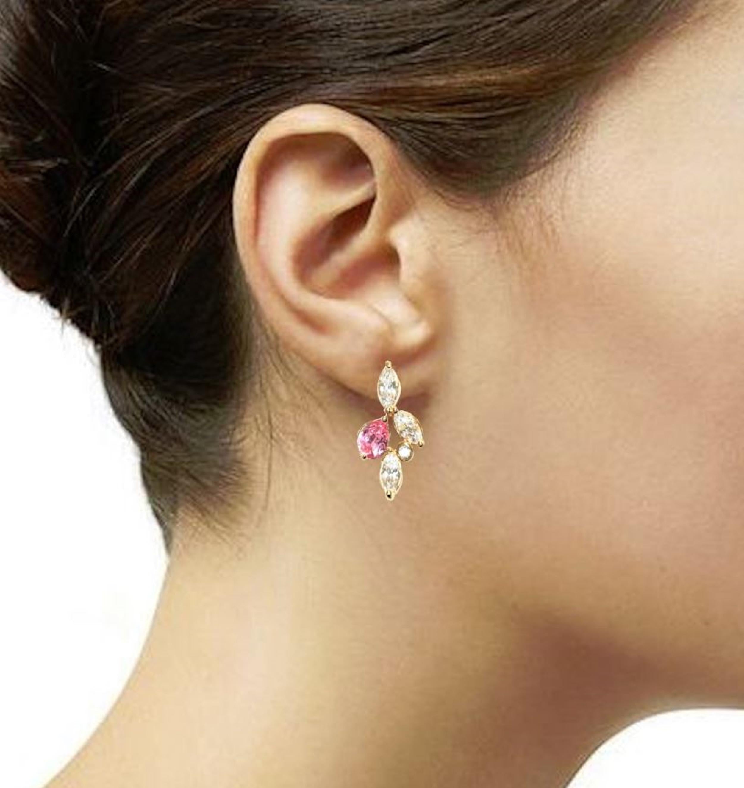 Gold-Plated Floral Earrings • Pink & Clear CZ Stones • Bridal Statement Jewelry