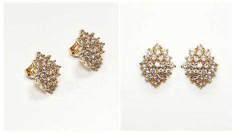 Radiant Cz Diamond Studs Cluster Earrings • 18K Gold Plated • Perfect Gift for Her • Statement Ideal Jewelry for Wedding or Special Occasion