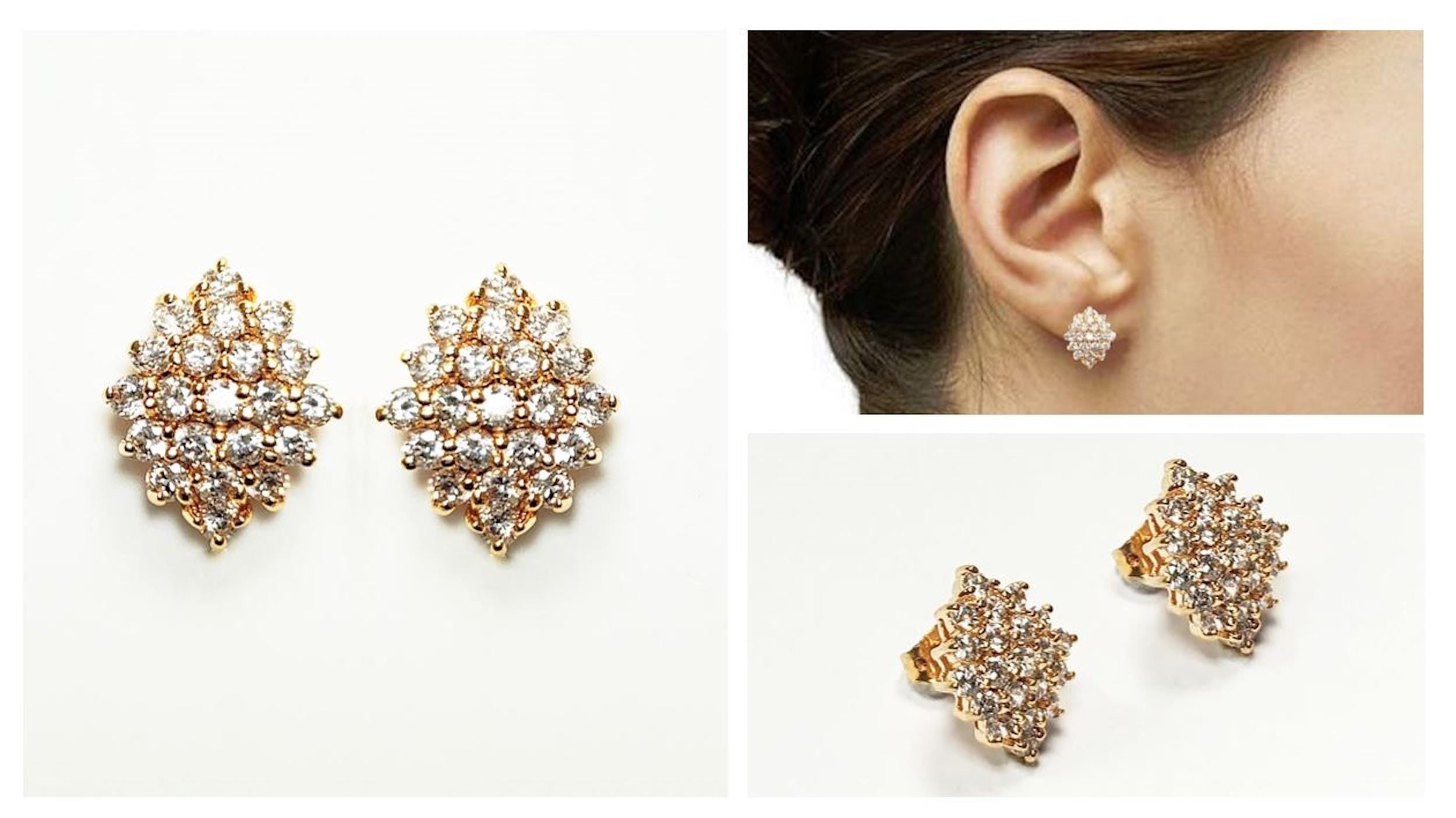 Radiant Cz Diamond Studs Cluster Earrings • 18K Gold Plated • Perfect Gift for Her • Statement Ideal Jewelry for Wedding or Special Occasion