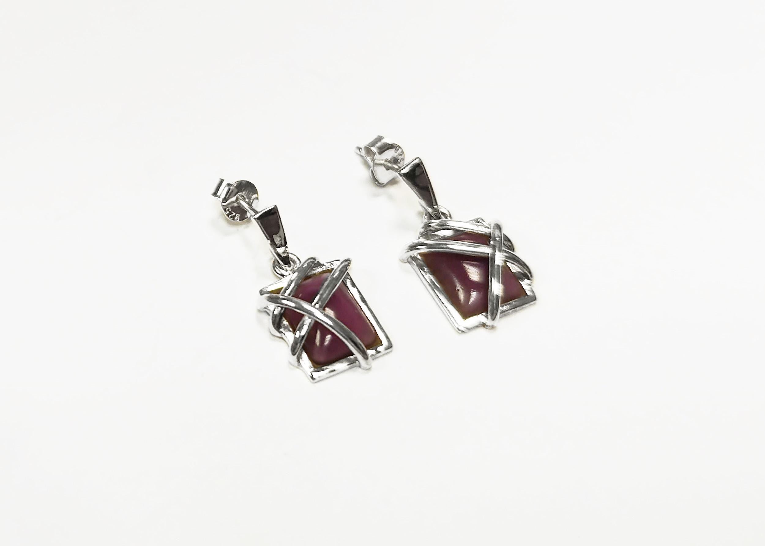 Amethyst Earrings, Sterling Silver, Square Purple Stone Earrings, Genuine Violet color Gemstone, Filigree Jewelry, Geometric Earrings
