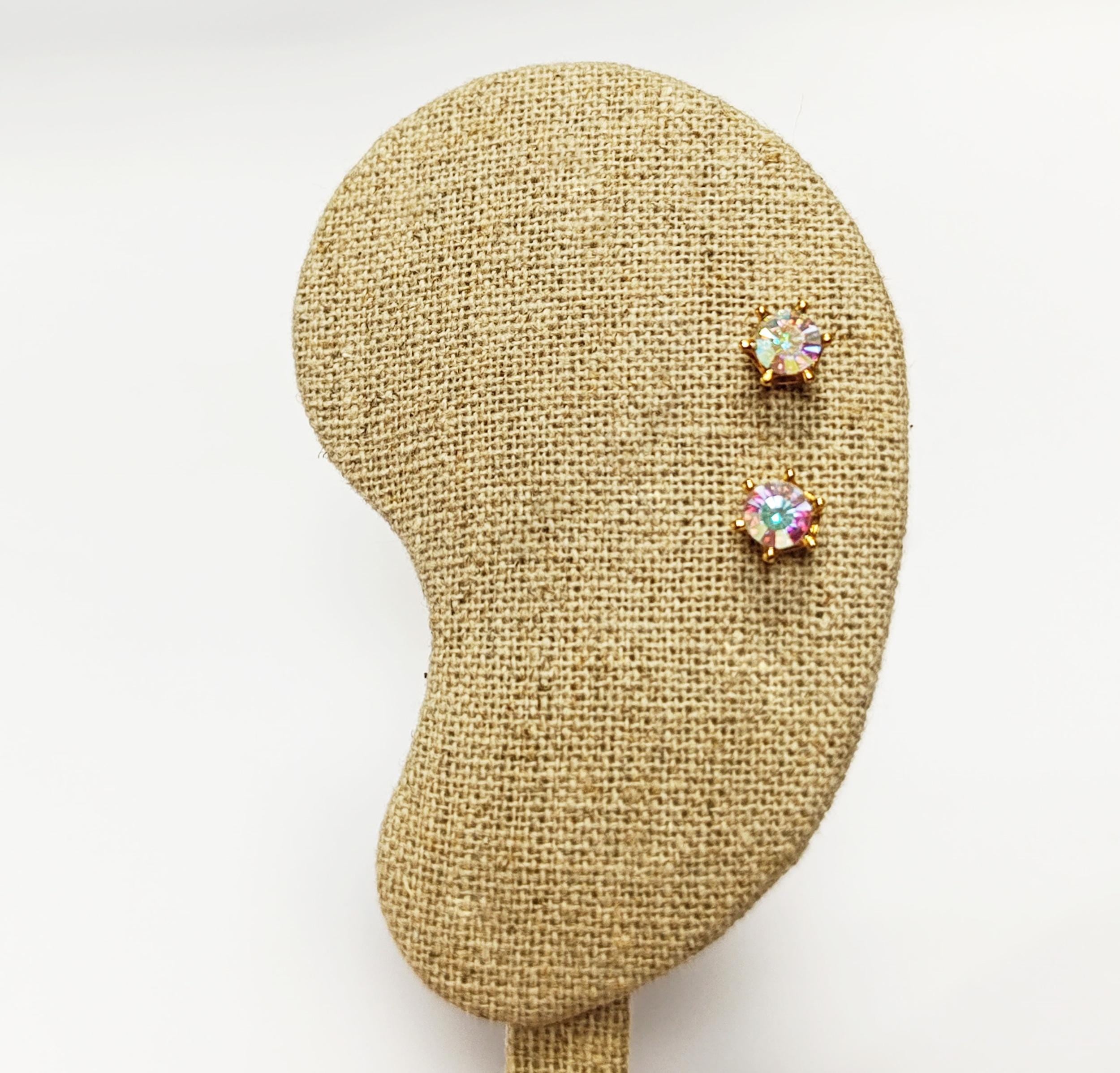 Rainbow Opal Stud Earrings by KRAMIKE • 18K Gold-Plated Elegant Clear Iridescent Cz Stone • Everyday Jewelry • Minimalist 6mm or 4mm Studs