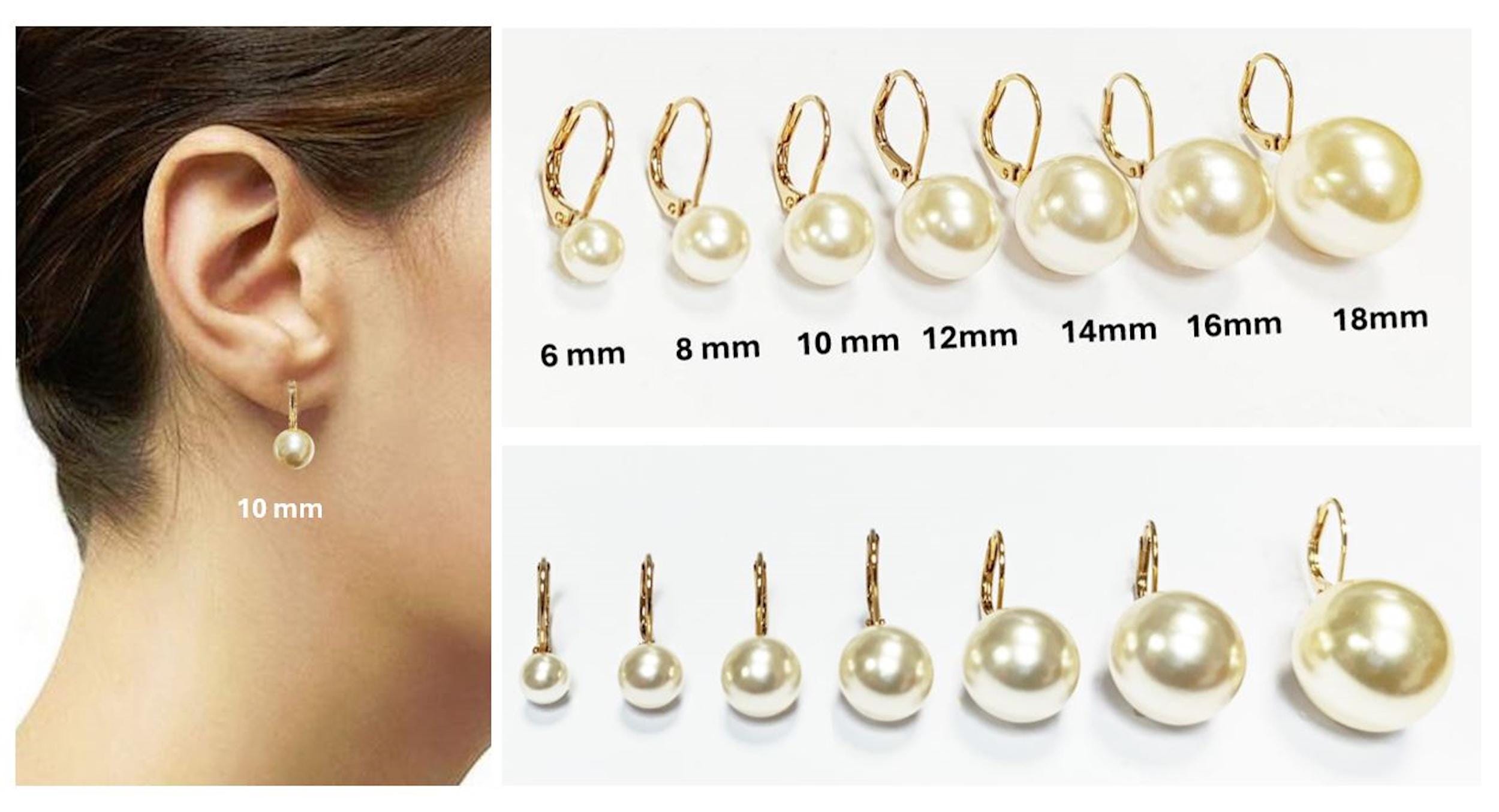 Classic White Pearl Drop Earrings by KRAMIKE • Timeless Gold-Plated lever back 6 to 18mm Pearls • Ideal for Weddings or Everyday Wear •KE050