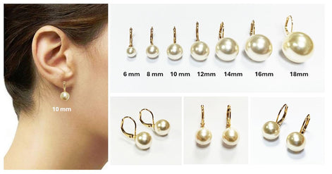 Classic White Pearl Drop Earrings by KRAMIKE • Timeless Gold-Plated lever back 6 to 18mm Pearls • Ideal for Weddings or Everyday Wear •KE050