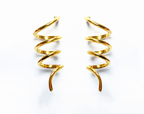 Drop Spiral earrings golden with 18K genuine gold plated, Long Spiral, Swirl Earrings, Dangle pendant earrings, Long Dangle Earrings Plated