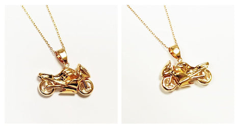 Motorcycle Pendant, 18K gold-plated Modern Motorbike Necklace Charm, Sport Super-bike Fanatics Motorcyclist Jewelry Racing Moto Biker Gifts