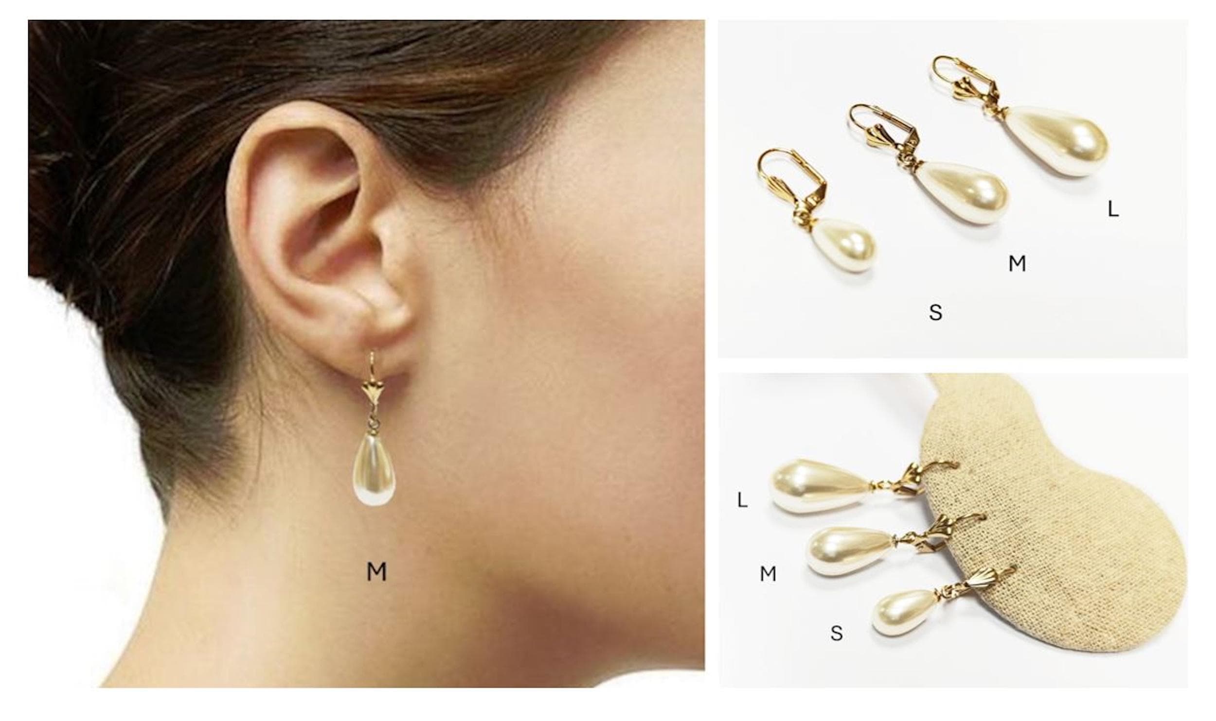 Teardrop Pearl Gold-Plated Earrings by KRAMIKE • Dangling Pearls in 3 Sizes • Timeless Women Jewelry • Classic Elegant Gift for Her • KE132