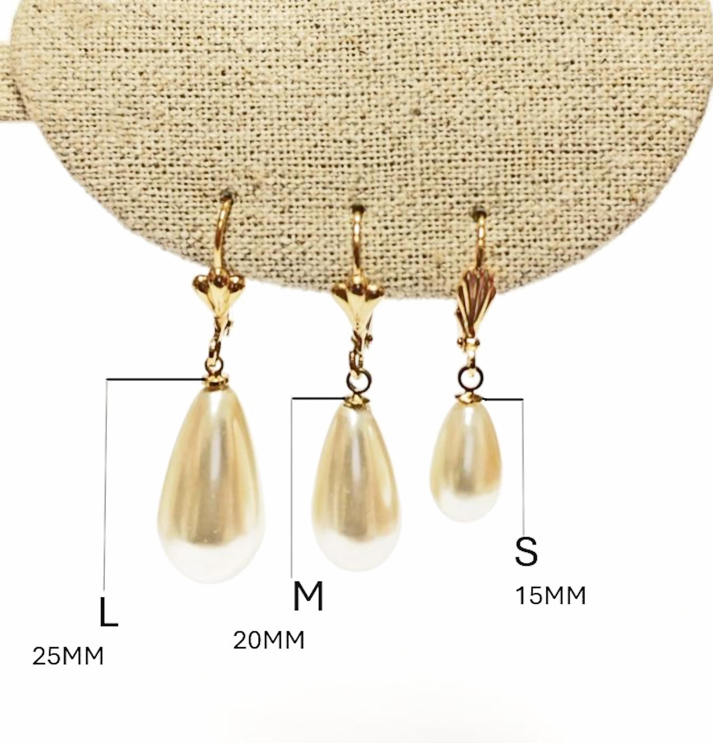 Teardrop Pearl Gold-Plated Earrings by KRAMIKE • Dangling Pearls in 3 Sizes • Timeless Women Jewelry • Classic Elegant Gift for Her • KE132