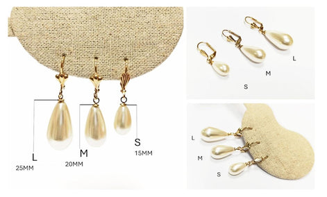 Teardrop Pearl Gold-Plated Earrings by KRAMIKE • Dangling Pearls in 3 Sizes • Timeless Women Jewelry • Classic Elegant Gift for Her • KE132