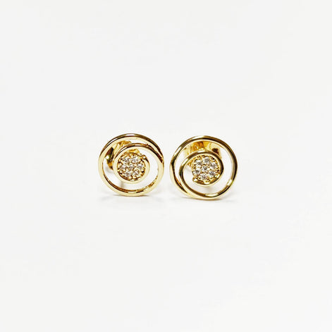 Golden Spiral Earrings, Genuine 18K Gold Plated, white Sparkling Cz stones, Coil Design Stud Earrings, Modern Swirl Loop Design Jewelry.