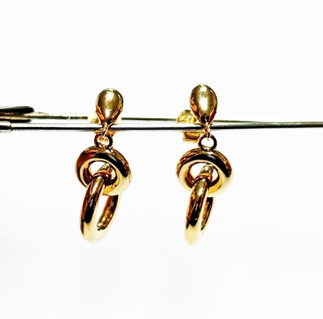 Double gold hoop earrings • Modern 18K gold-plated drop earrings • Interlocking hoops