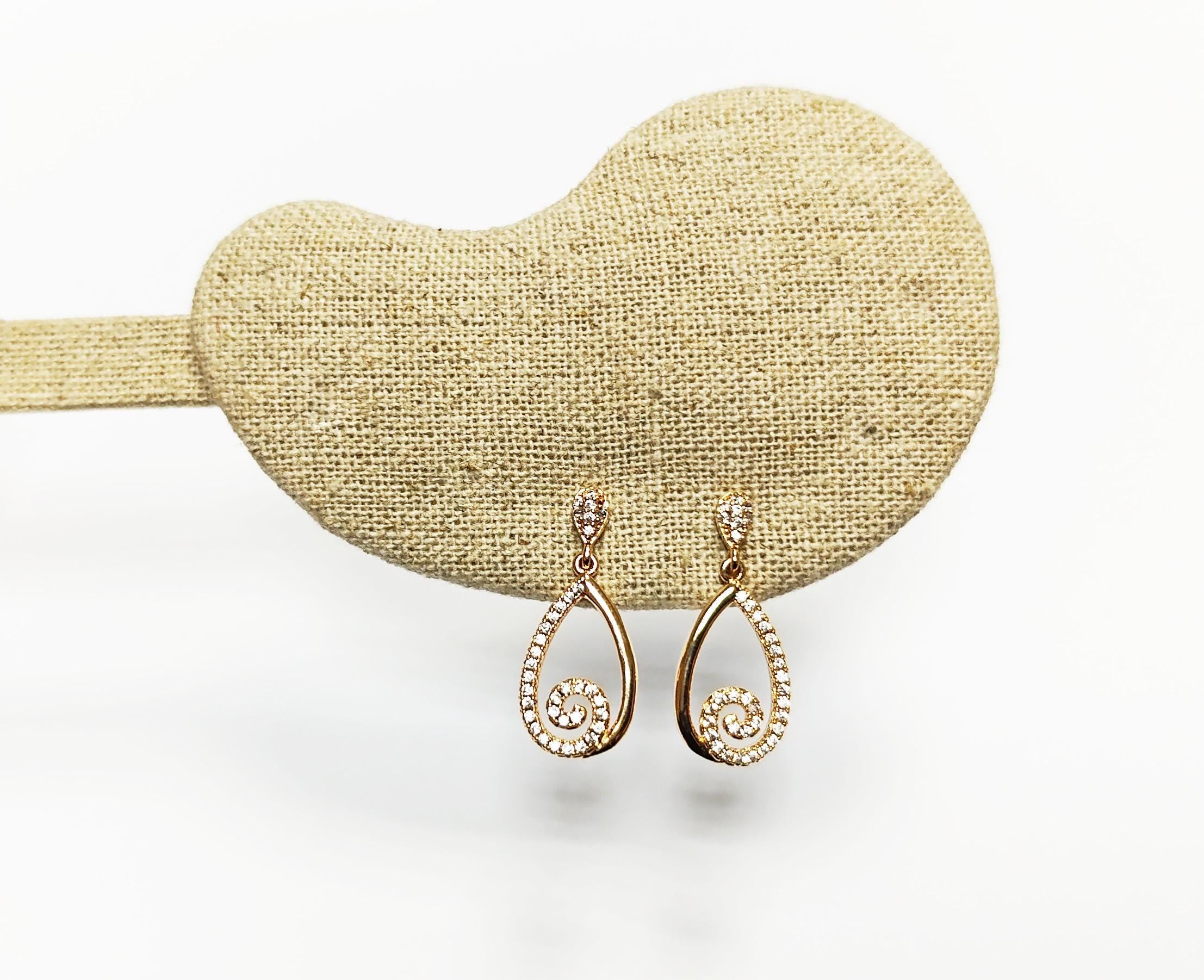 Gold Spiral Teardrop Earrings by KRAMIKE • Luxe Diamond Cz Detailing • Perfect for Glam Nights Out or Bridal Jewelry • Elegant Gift for Her