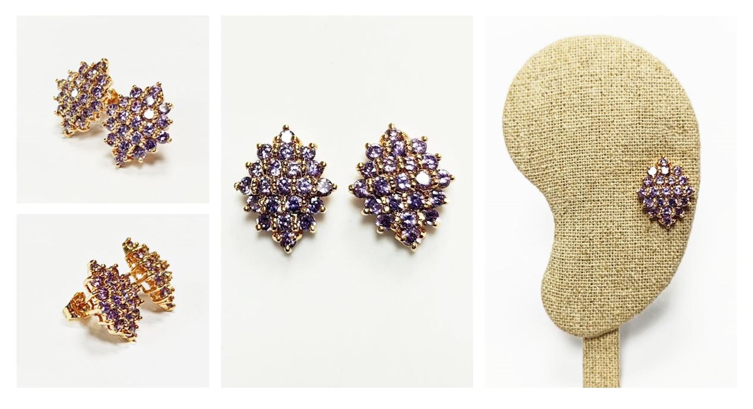 Radiant Amethyst Studs Cluster Earrings • 18K Gold Plated Purple Cz Stones • Perfect Gift for Her • Statement Jewelry for Special Occasion