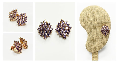 Radiant Amethyst Studs Cluster Earrings • 18K Gold Plated Purple Cz Stones • Perfect Gift for Her • Statement Jewelry for Special Occasion