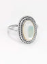 Sterling Silver Mother of Pearl Ring, Oval Boho Rope Border Jewelry