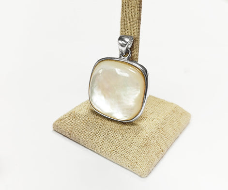 Contemporary Square Pendant - Sterling Silver Pendant - Mother of Pearl - Filigree - shabby chic pendant - Unique Pendant - design Pendant