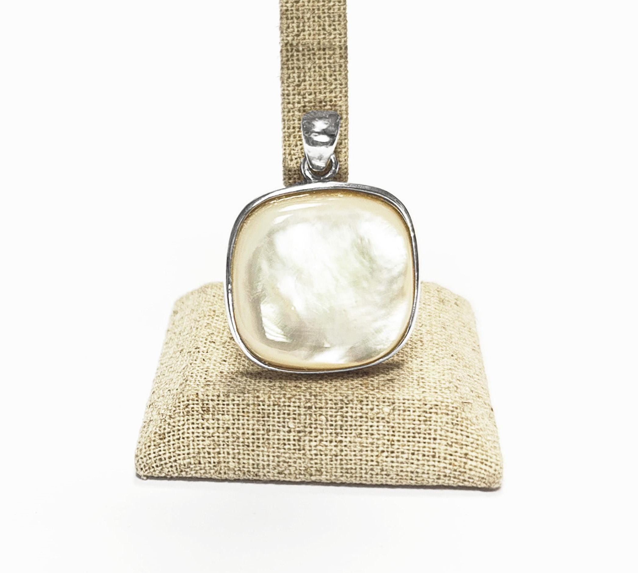 Contemporary Square Pendant - Sterling Silver Pendant - Mother of Pearl - Filigree - shabby chic pendant - Unique Pendant - design Pendant