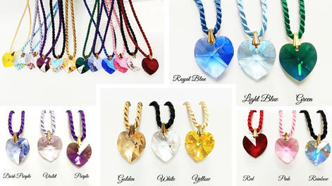 Swarovski Crystal Color Heart Necklace • 18K Gold Plated • Various Colors • Braided Colour Rope Necklace • Love Jewelry • Gift for Her