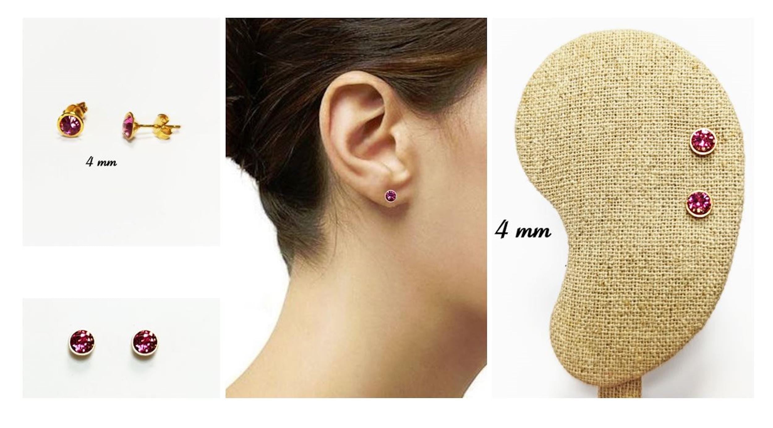Gold Pink Stud Earrings by KRAMIKE • 18K Gold-Plated Bezel Set • Elegant Timeless Minimalist Design Jewelry • Perfect Gift for Her • KE057