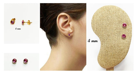 Gold Pink Stud Earrings by KRAMIKE • 18K Gold-Plated Bezel Set • Elegant Timeless Minimalist Design Jewelry • Perfect Gift for Her • KE057