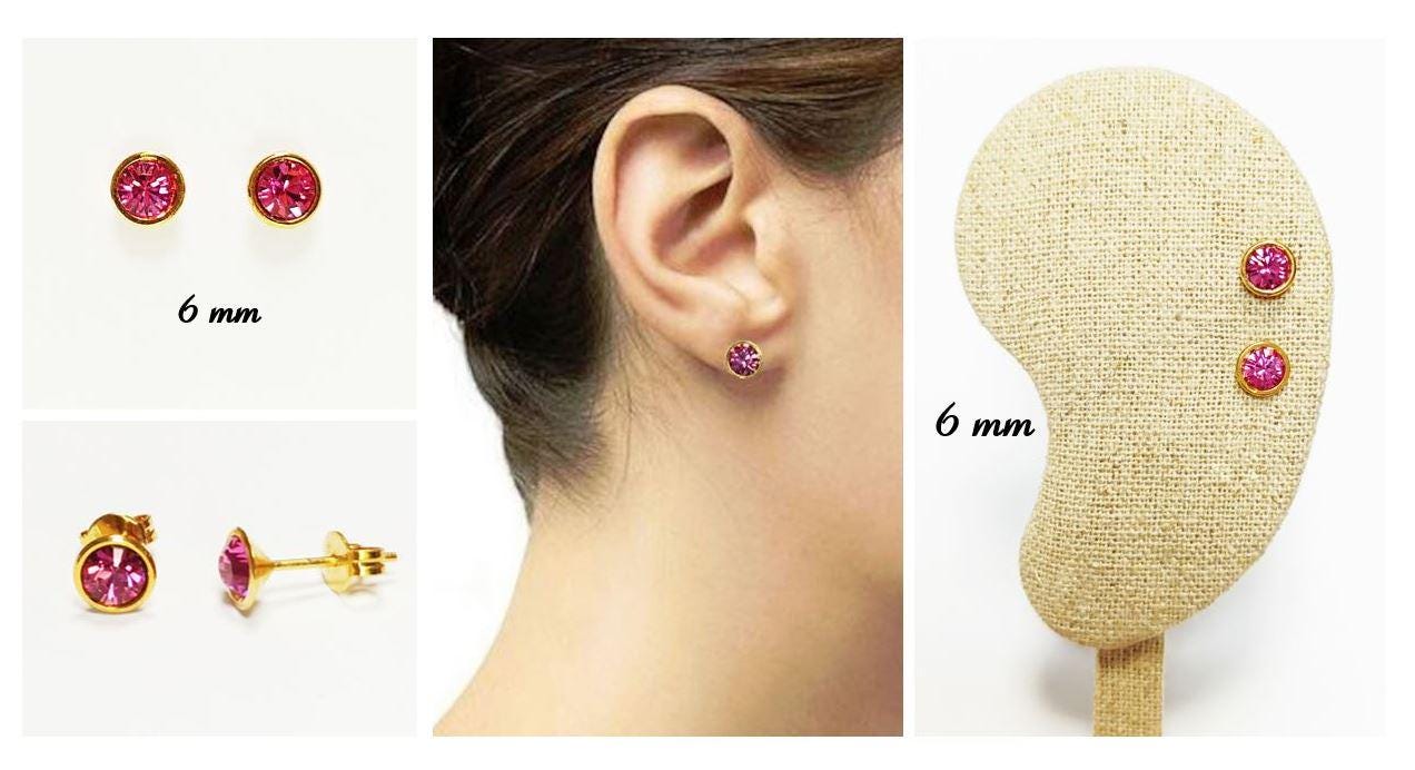 Gold Pink Stud Earrings by KRAMIKE • 18K Gold-Plated Bezel Set • Elegant Timeless Minimalist Design Jewelry • Perfect Gift for Her • KE057