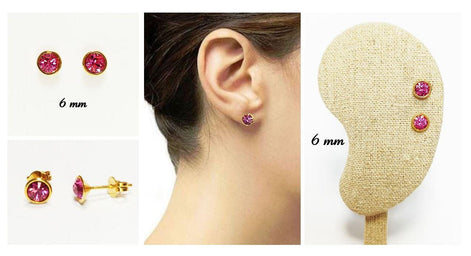 Gold Pink Stud Earrings by KRAMIKE • 18K Gold-Plated Bezel Set • Elegant Timeless Minimalist Design Jewelry • Perfect Gift for Her • KE057