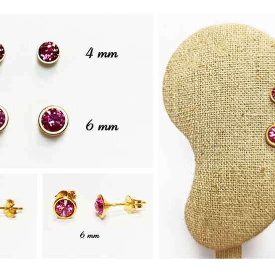 Gold Pink Stud Earrings by KRAMIKE • 18K Gold-Plated Bezel Set • Elegant Timeless Minimalist Design Jewelry • Perfect Gift for Her • KE057