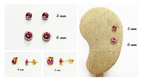 Gold Pink Stud Earrings by KRAMIKE • 18K Gold-Plated Bezel Set • Elegant Timeless Minimalist Design Jewelry • Perfect Gift for Her • KE057