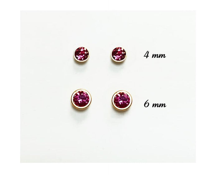 Gold Pink Stud Earrings by KRAMIKE • 18K Gold-Plated Bezel Set • Elegant Timeless Minimalist Design Jewelry • Perfect Gift for Her • KE057