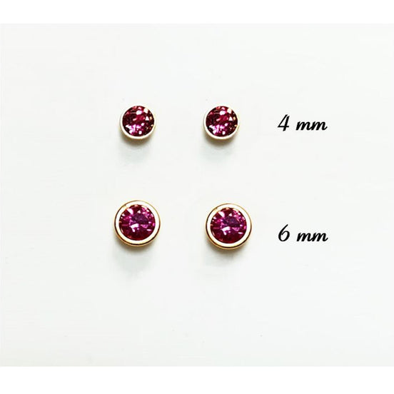 Gold Pink Stud Earrings by KRAMIKE • 18K Gold-Plated Bezel Set • Elegant Timeless Minimalist Design Jewelry • Perfect Gift for Her • KE057
