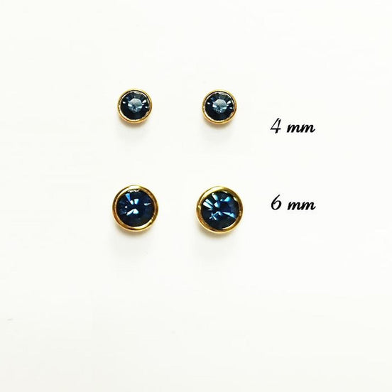 Blue Sapphire Crystal Stud Earrings by KRAMIKE • 18K Gold-Plated with Elegant Blue Stone • Everyday Jewelry • Minimalist Bezel Studs • KE053