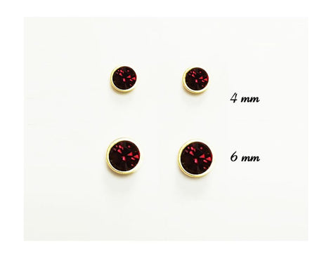 Garnet Stud Earrings by KRAMIKE • 18K Gold-Plated with Elegant Deep Red Cz Stone • Everyday Jewelry • Minimalist Bezel Setting Studs • KE077