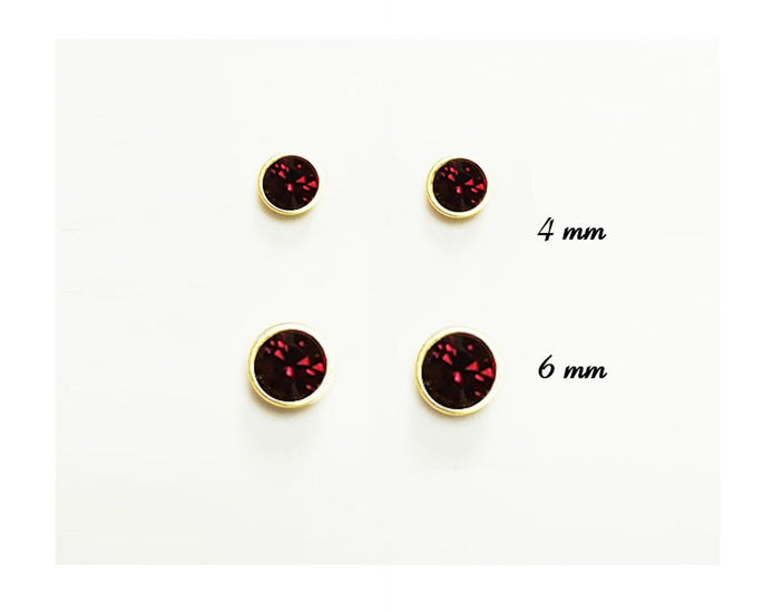 Garnet Stud Earrings by KRAMIKE • 18K Gold-Plated with Elegant Deep Red Cz Stone • Everyday Jewelry • Minimalist Bezel Setting Studs • KE077
